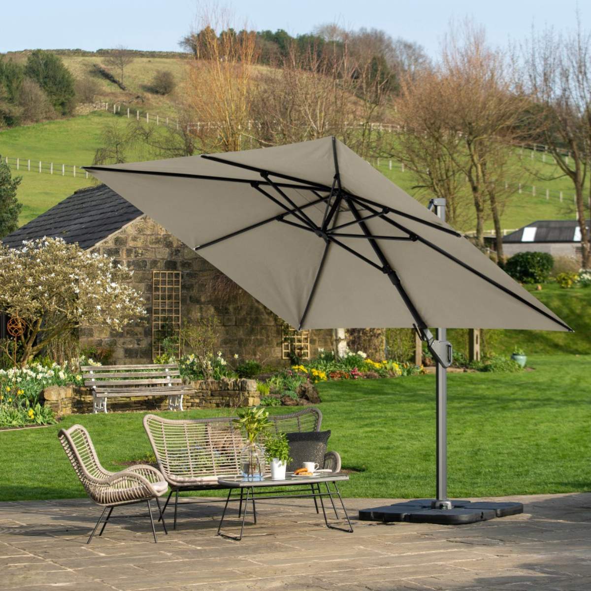 Pacific Lifestyle Challenger T2 3.5 x 2.6m Rectangular Champagne Free Arm Parasol