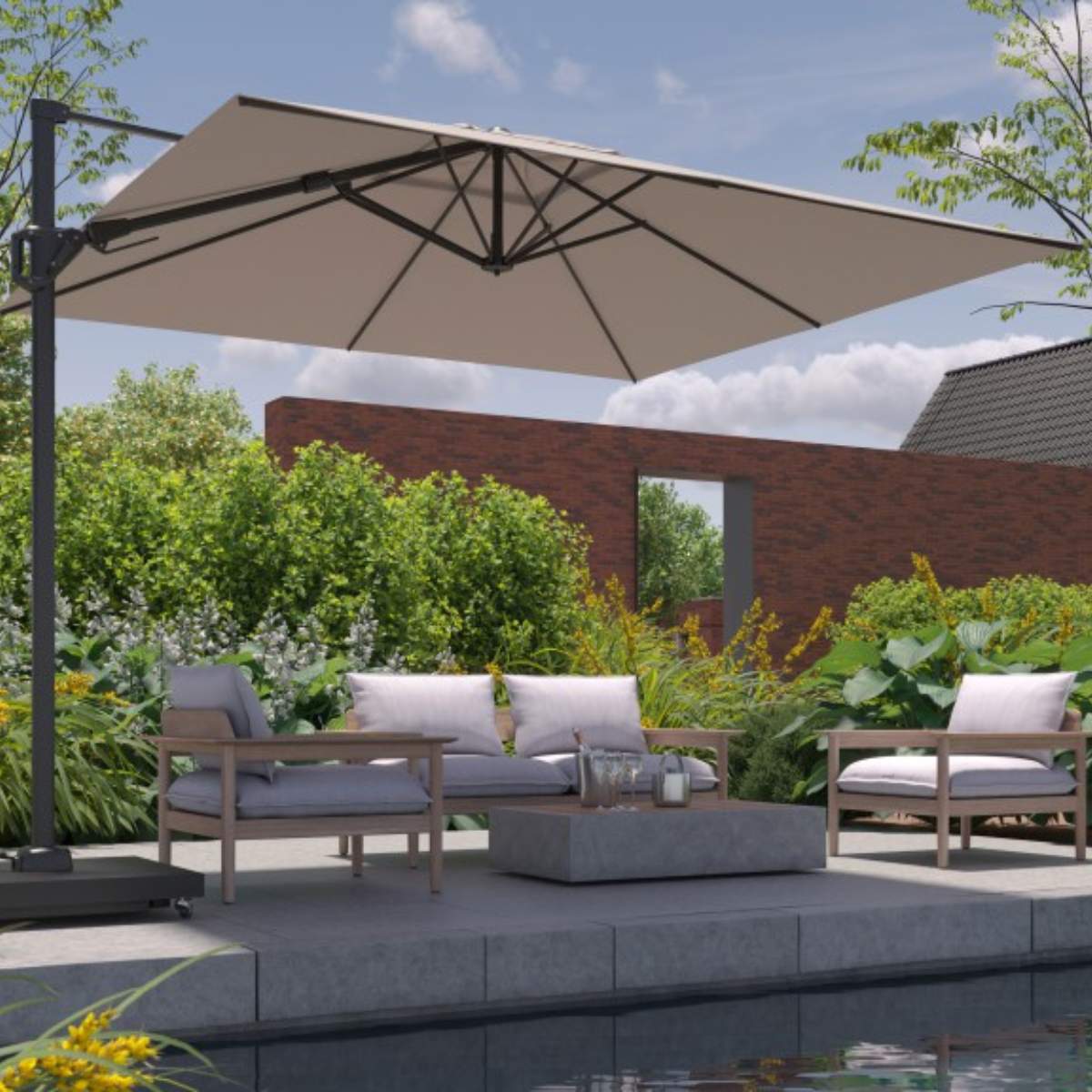 Pacific Lifestyle Challenger T2 3.5 x 2.6m Rectangular Champagne Free Arm Parasol
