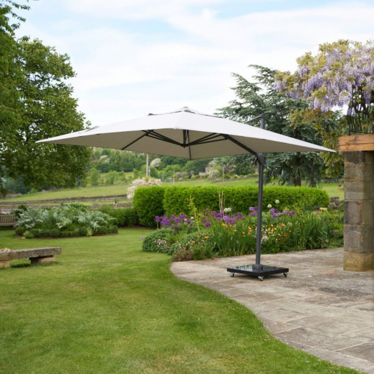 Beau&Co Challenger T2 3.5 x 2.6m Rectangular Luna Grey Free Arm Parasol
