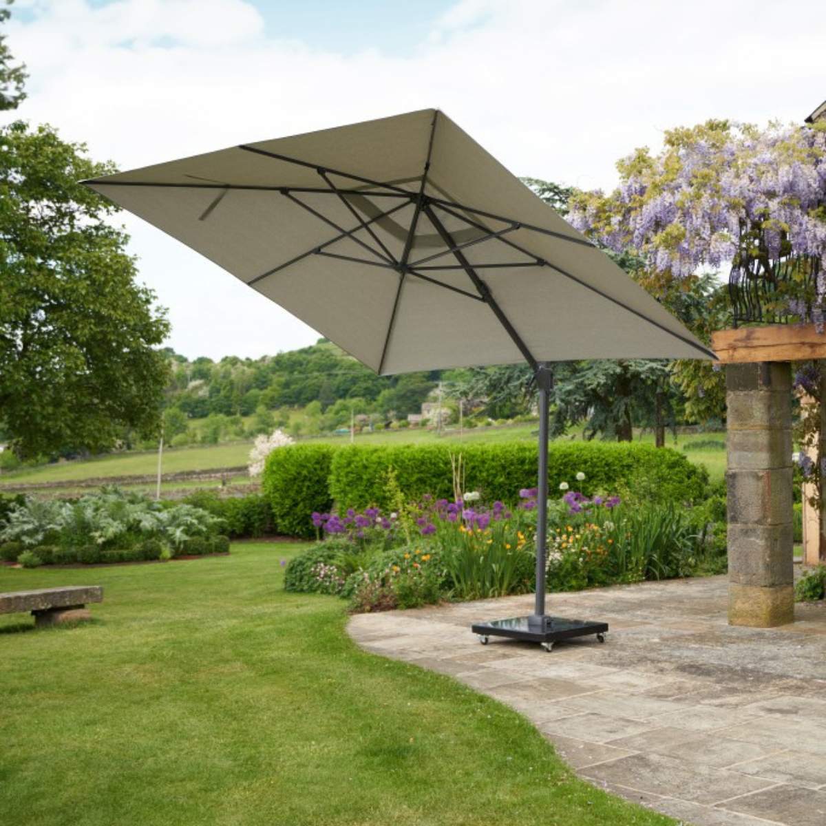 Beau&Co Challenger T2 3.5 x 2.6m Rectangular Luna Grey Free Arm Parasol