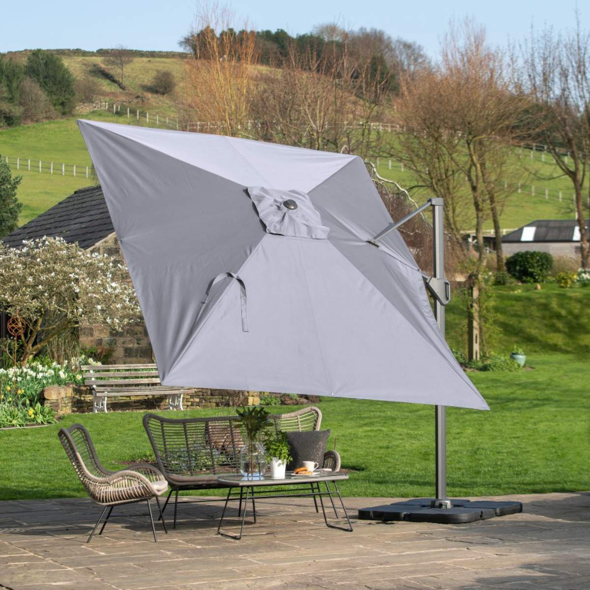 Beau&Co Challenger T2 3.5 x 2.6m Rectangular Luna Grey Free Arm Parasol