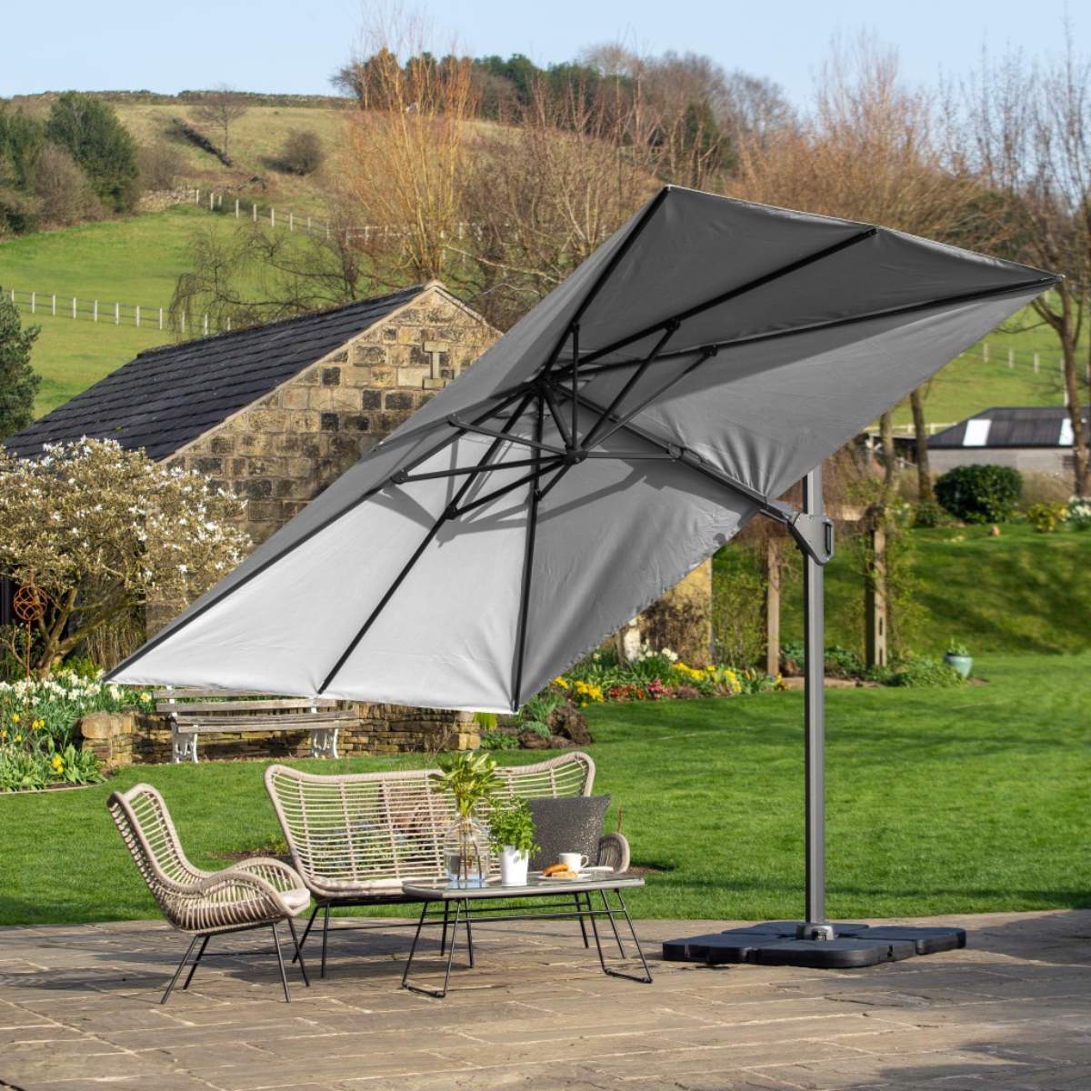 Beau&Co Challenger T2 3.5 x 2.6m Rectangular Luna Grey Free Arm Parasol