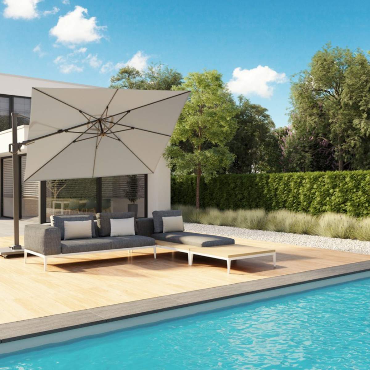 Beau&Co Challenger T2 3.5 x 2.6m Rectangular Luna Grey Free Arm Parasol