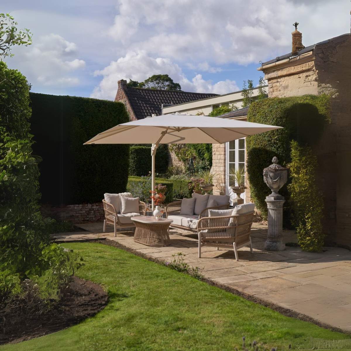 Pacific Lifestyle Challenger T2 3.5 x 2.6m Rectangular Sandstone / Champagne Free Arm Parasol
