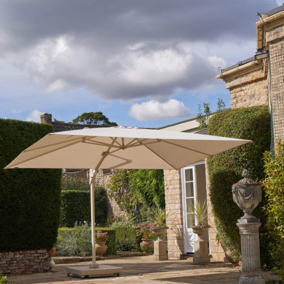 Pacific Lifestyle Challenger T2 3.5 x 2.6m Rectangular Sandstone / Champagne Free Arm Parasol