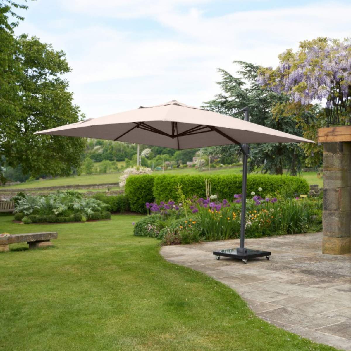 Pacific Lifestyle Challenger T2 3.5 x 2.6m Rectangular Taupe Free Arm Parasol