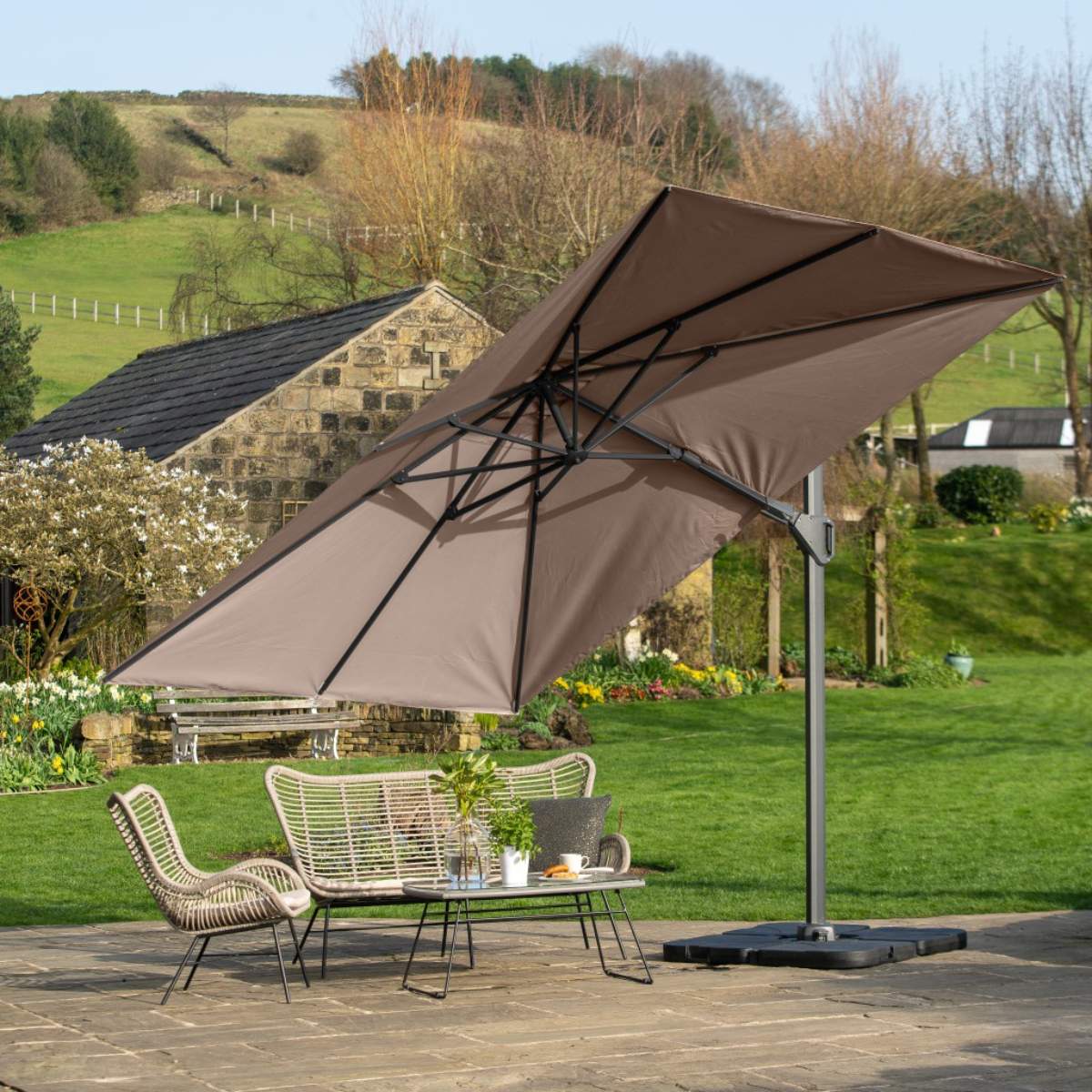 Pacific Lifestyle Challenger T2 3.5 x 2.6m Rectangular Taupe Free Arm Parasol
