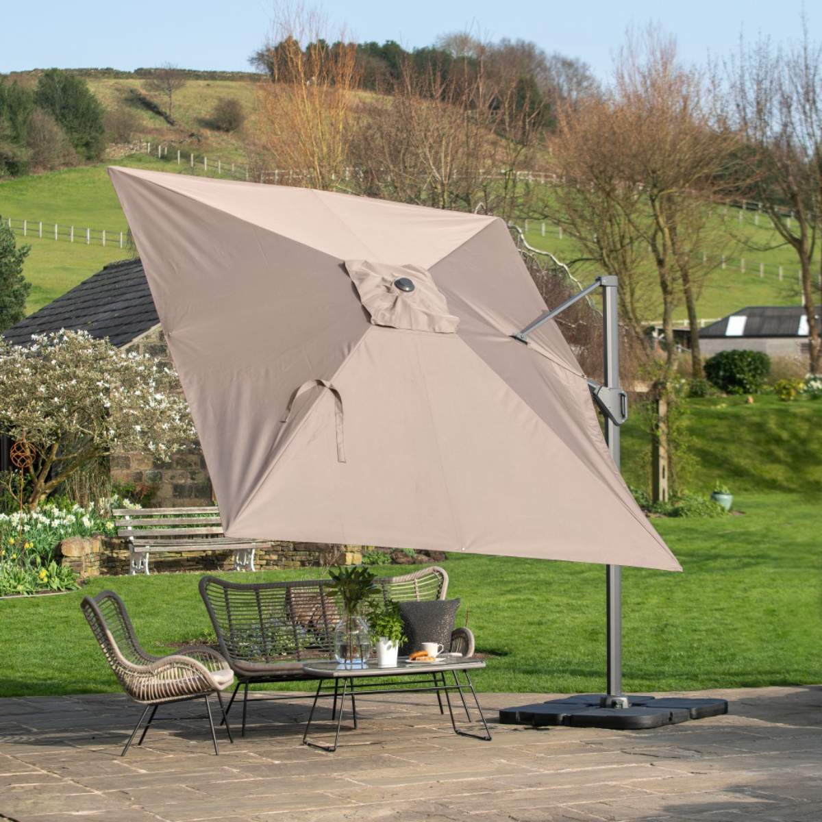 Pacific Lifestyle Challenger T2 3.5 x 2.6m Rectangular Taupe Free Arm Parasol