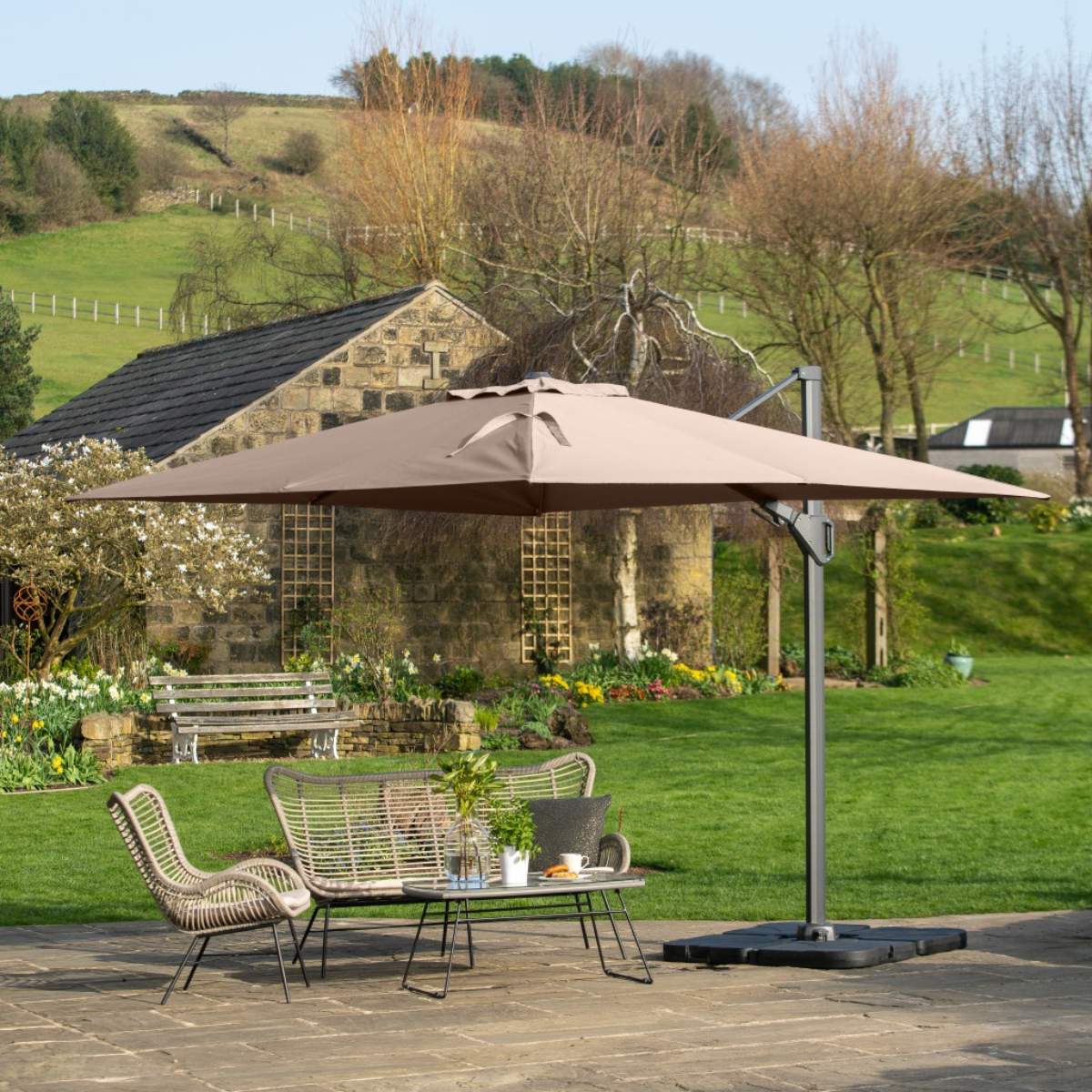 Pacific Lifestyle Challenger T2 3.5 x 2.6m Rectangular Taupe Free Arm Parasol