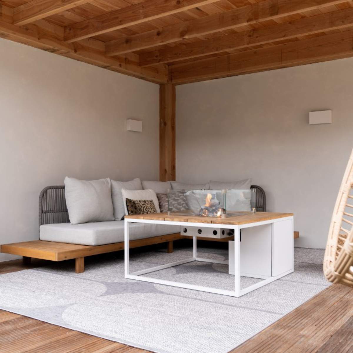 Beau&Co Cosiloft 100 White and Teak Fire Pit Table