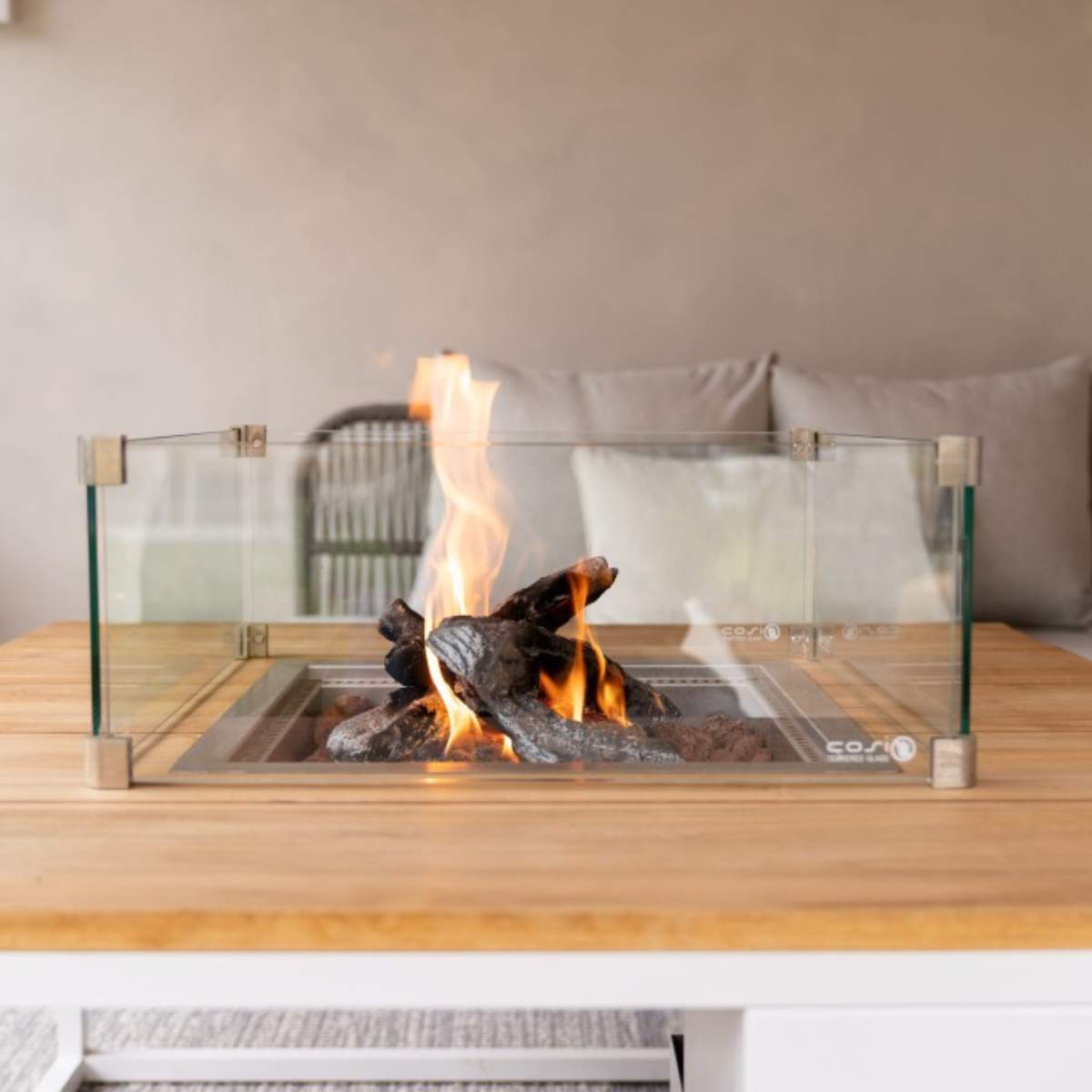 Beau&Co Cosiloft 100 White and Teak Fire Pit Table