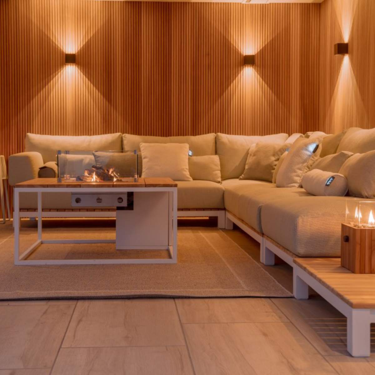 Beau&Co Cosiloft 100 White and Teak Fire Pit Table