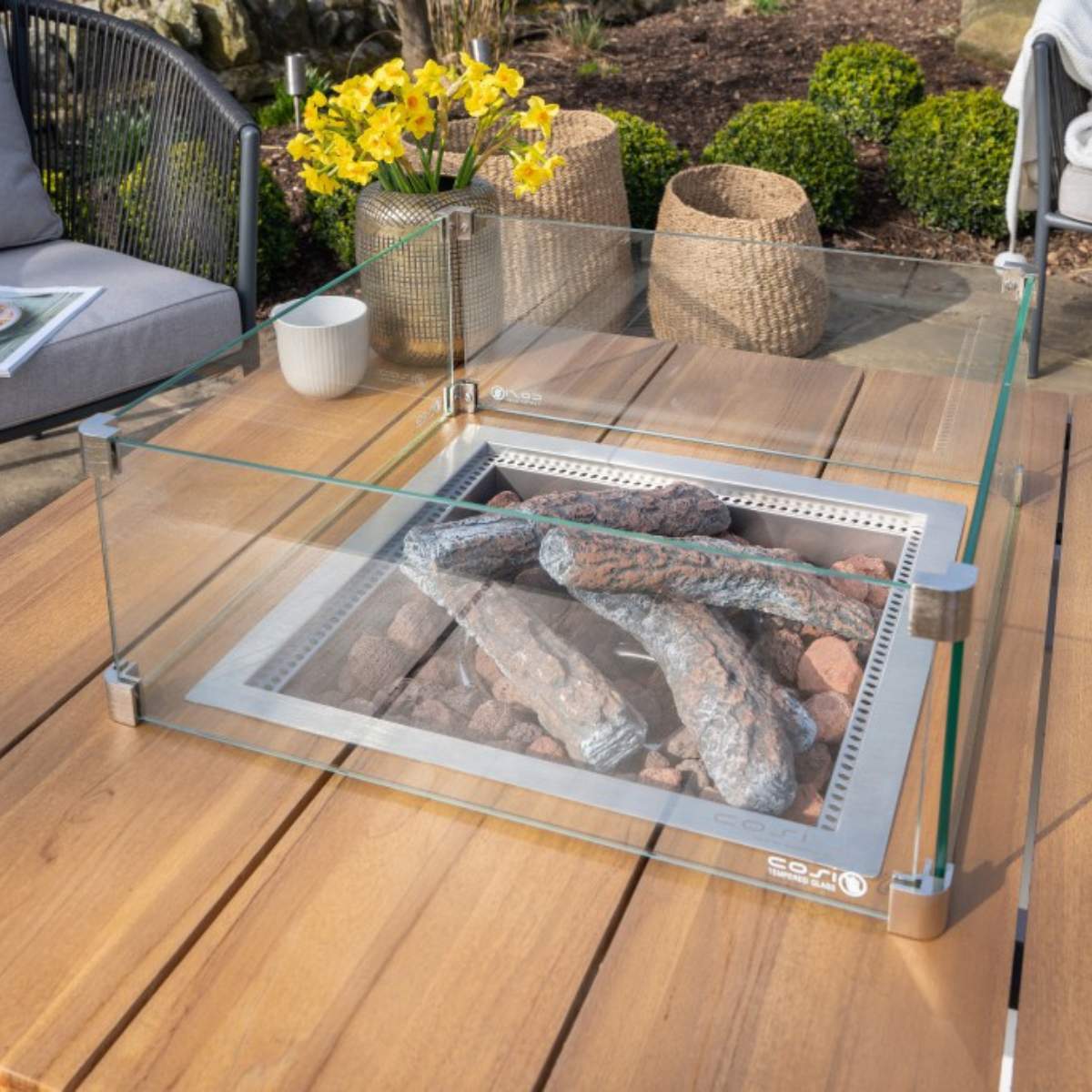 Beau&Co Cosiloft 100 White and Teak Fire Pit Table