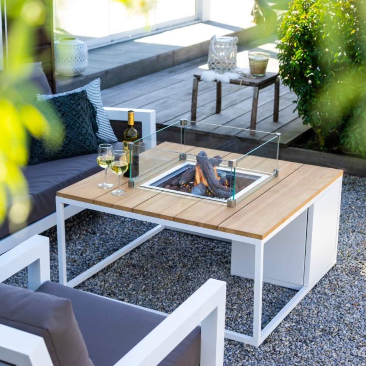 Beau&Co Cosiloft 100 White and Teak Fire Pit Table