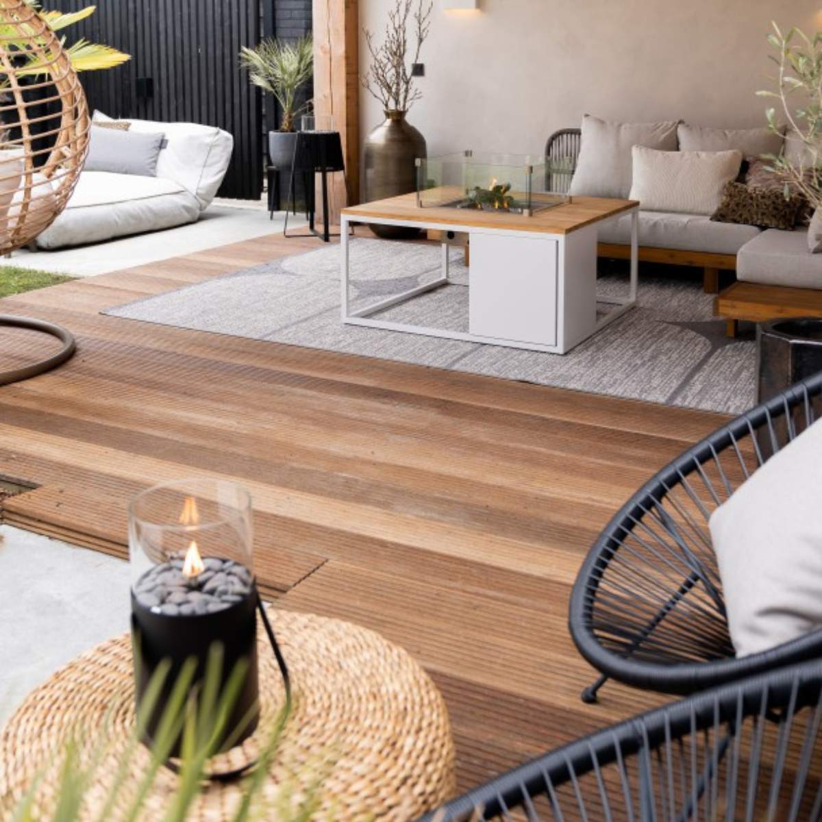 Beau&Co Cosiloft 100 White and Teak Fire Pit Table