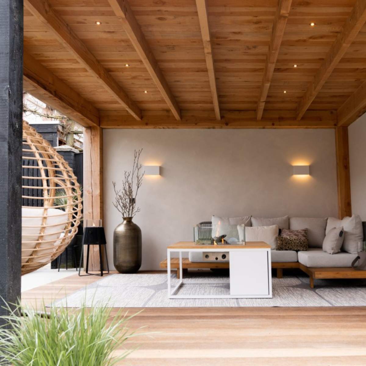 Beau&Co Cosiloft 100 White and Teak Fire Pit Table