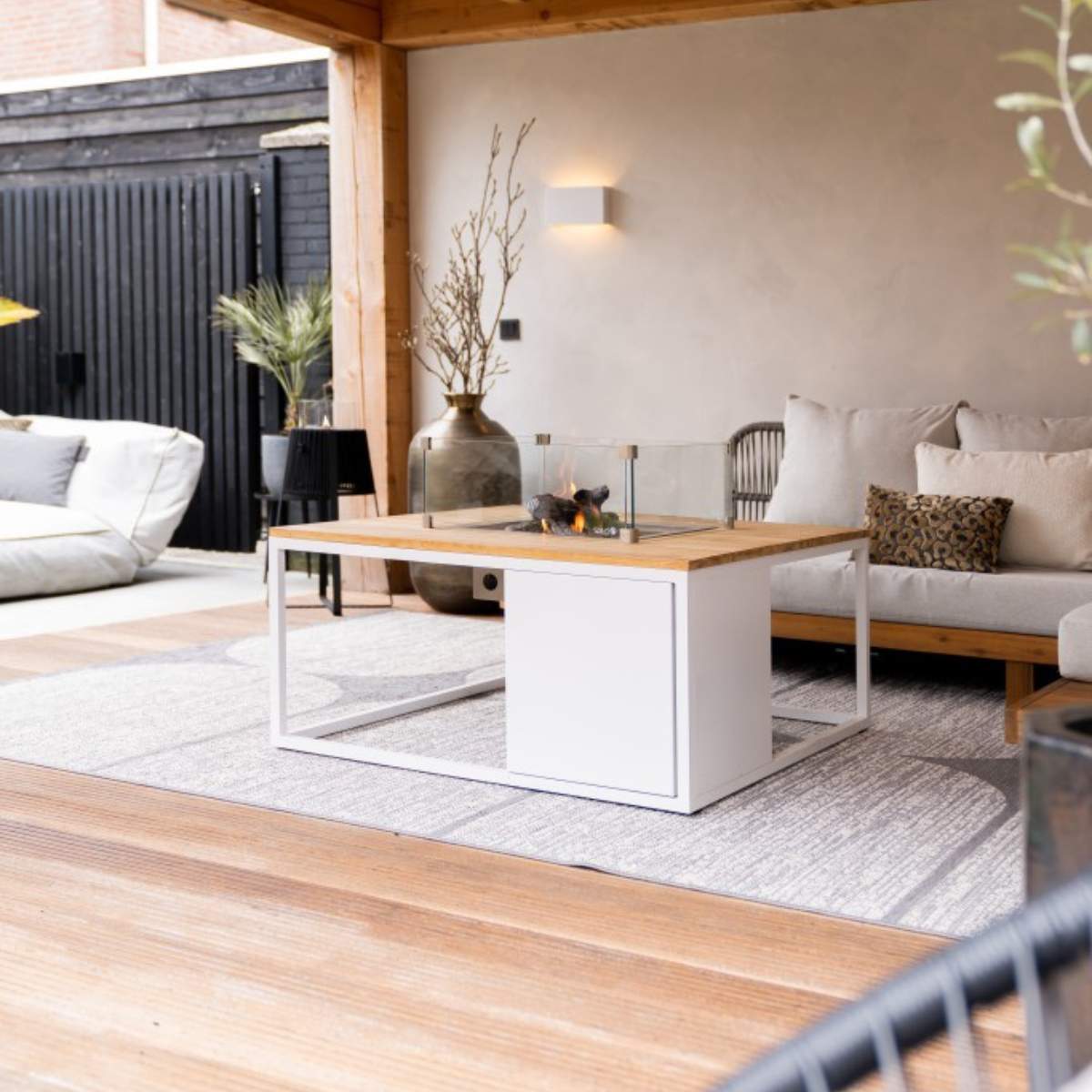 Beau&Co Cosiloft 100 White and Teak Fire Pit Table