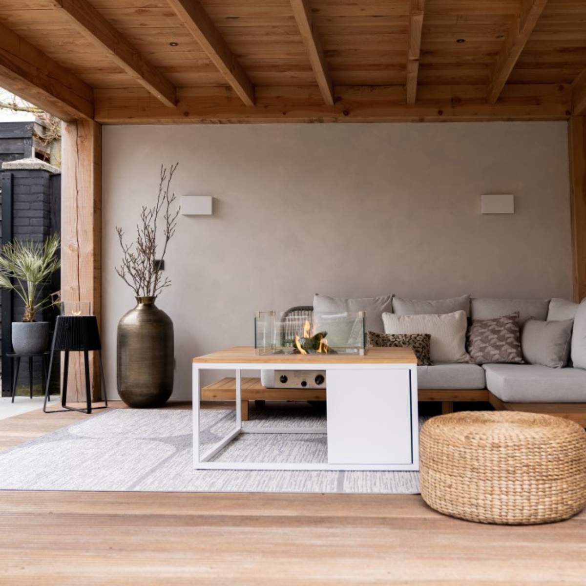 Beau&Co Cosiloft 100 White and Teak Fire Pit Table