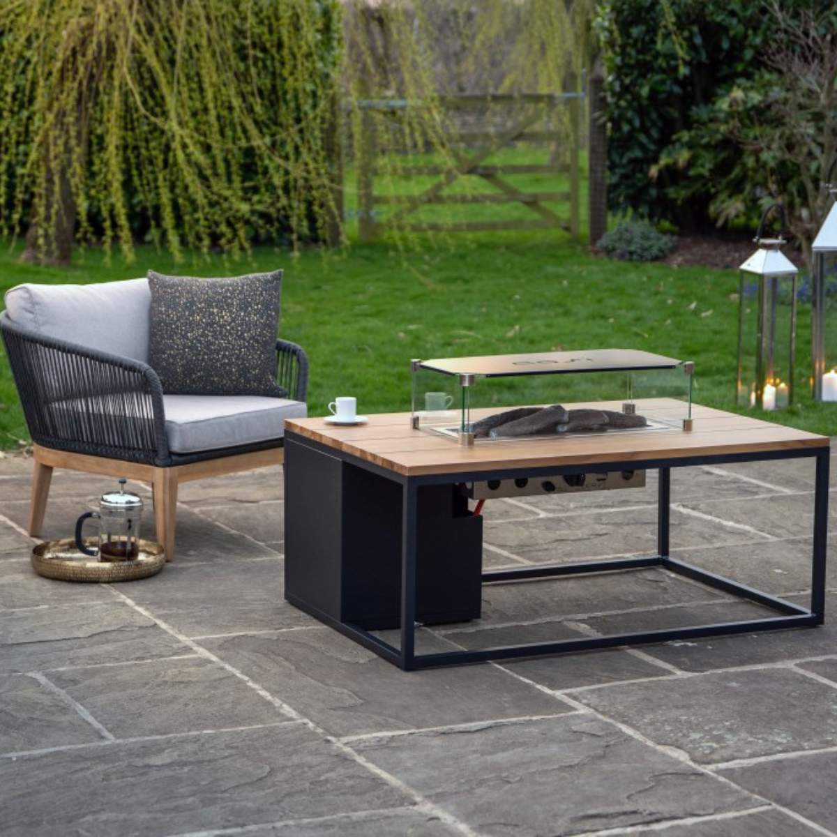 Pacific Lifestyle Cosiloft 120 Black and Teak Fire Pit Table