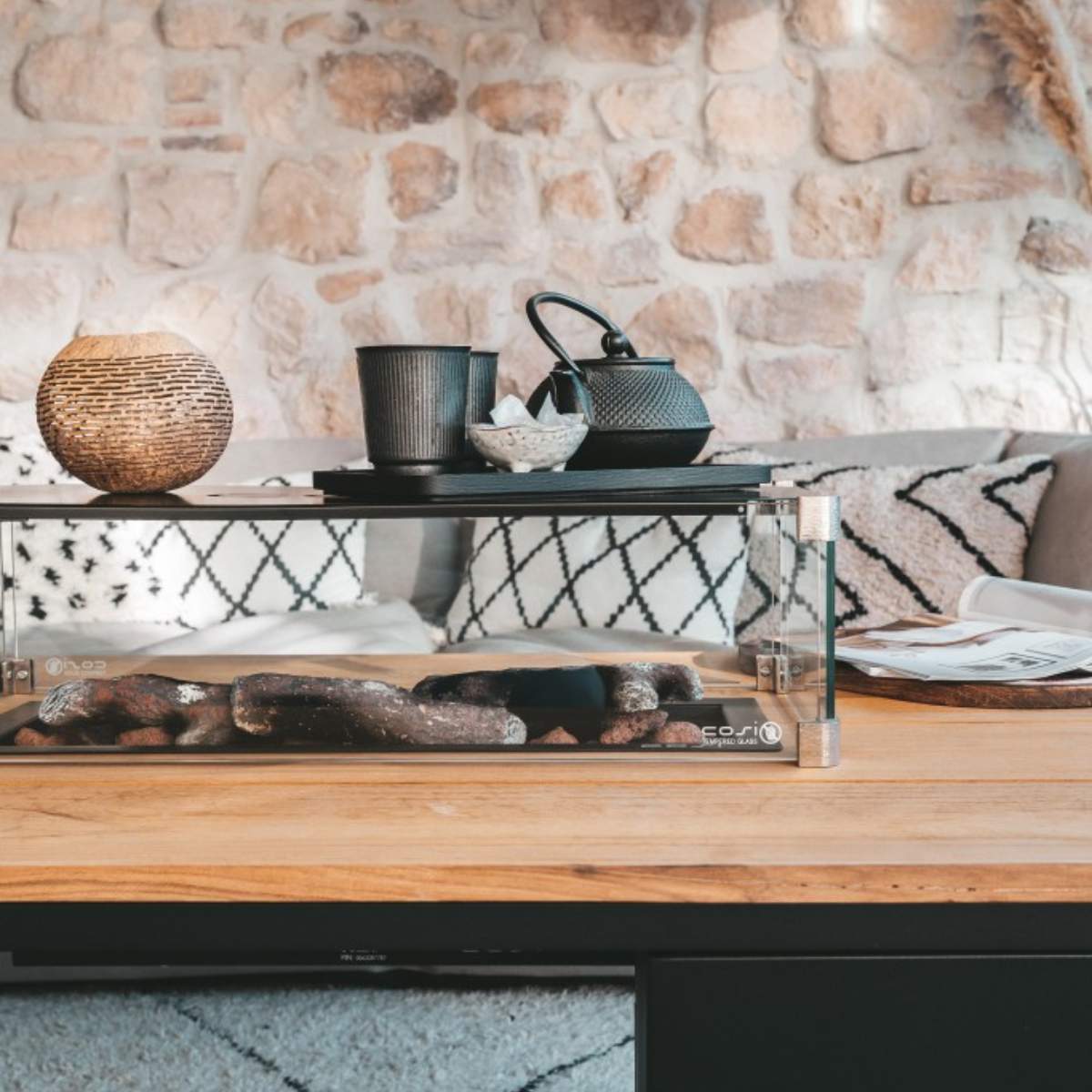 Pacific Lifestyle Cosiloft 120 Black and Teak Fire Pit Table