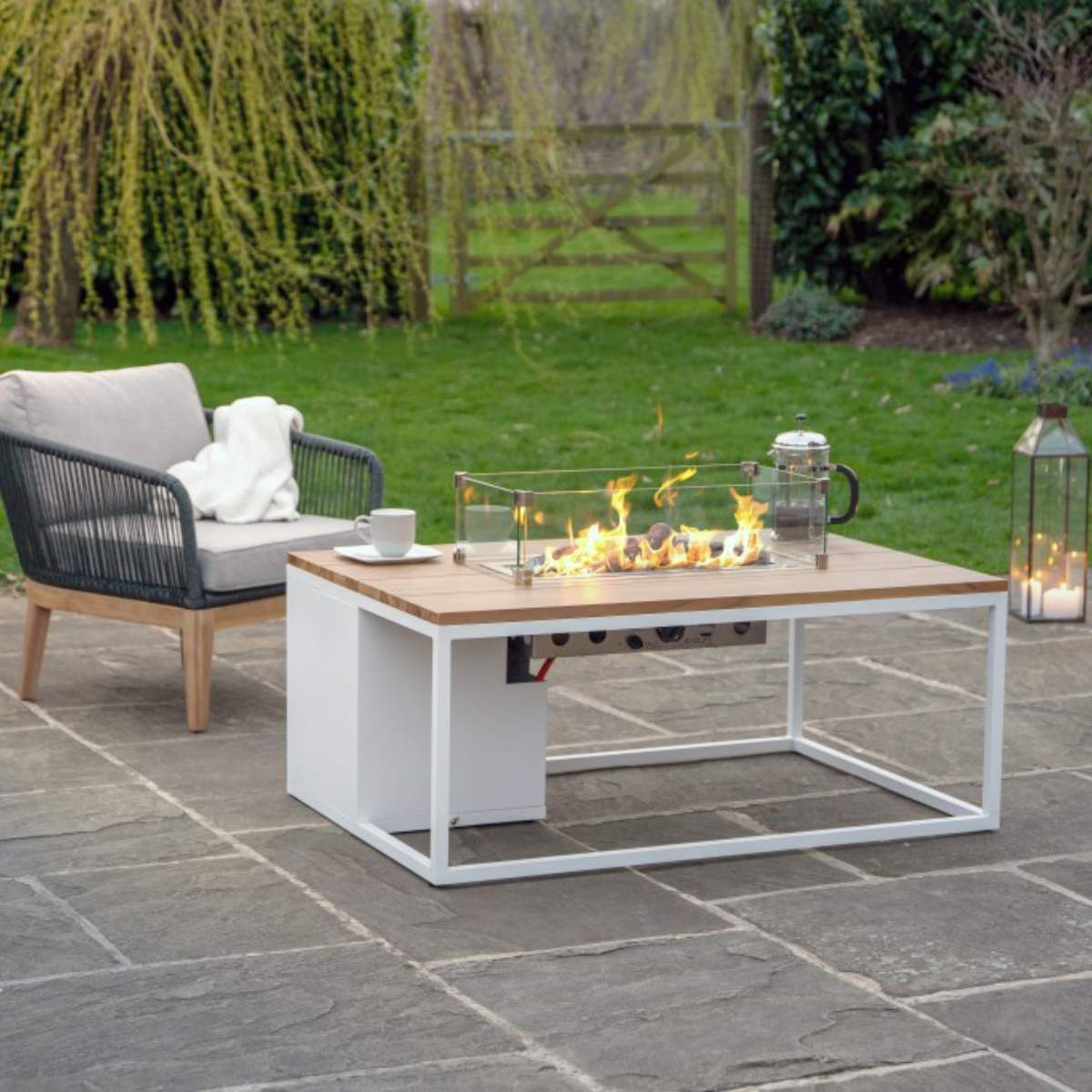 Pacific Lifestyle Cosiloft 120 White and Teak Fire Pit Table