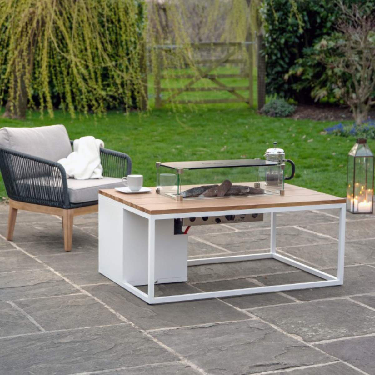 Pacific Lifestyle Cosiloft 120 White and Teak Fire Pit Table