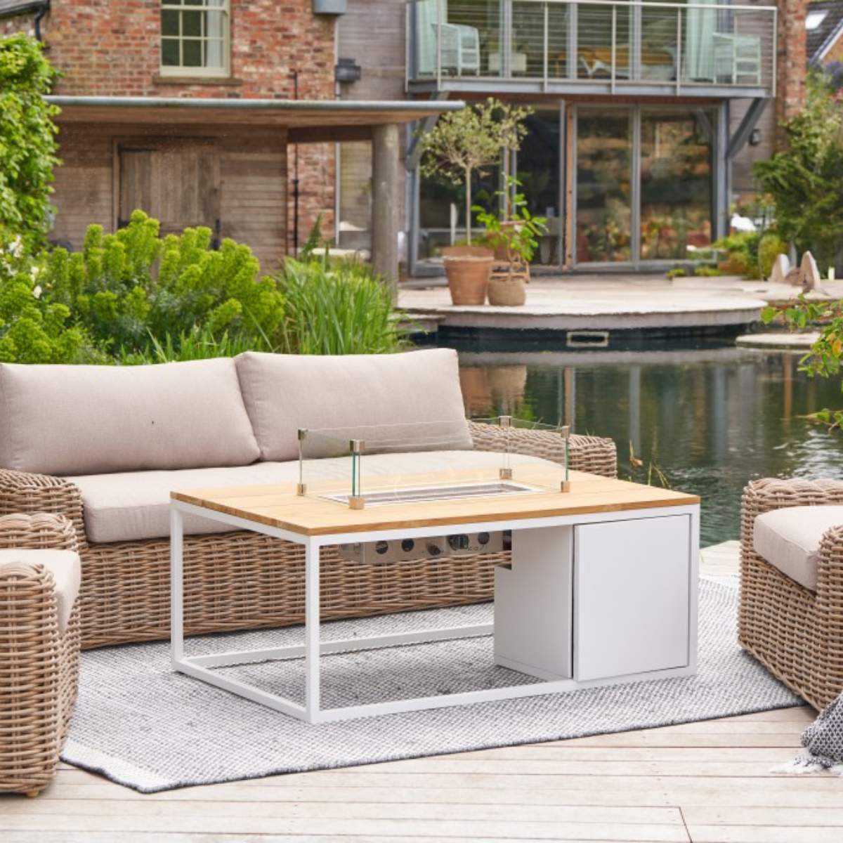 Pacific Lifestyle Cosiloft 120 White and Teak Fire Pit Table