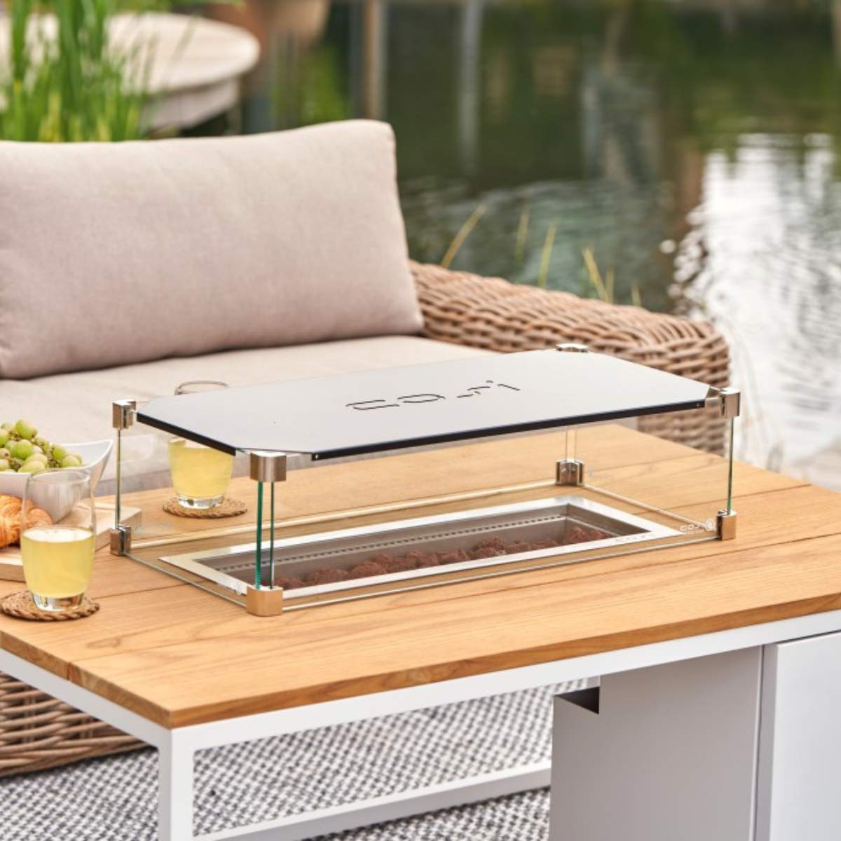 Pacific Lifestyle Cosiloft 120 White and Teak Fire Pit Table