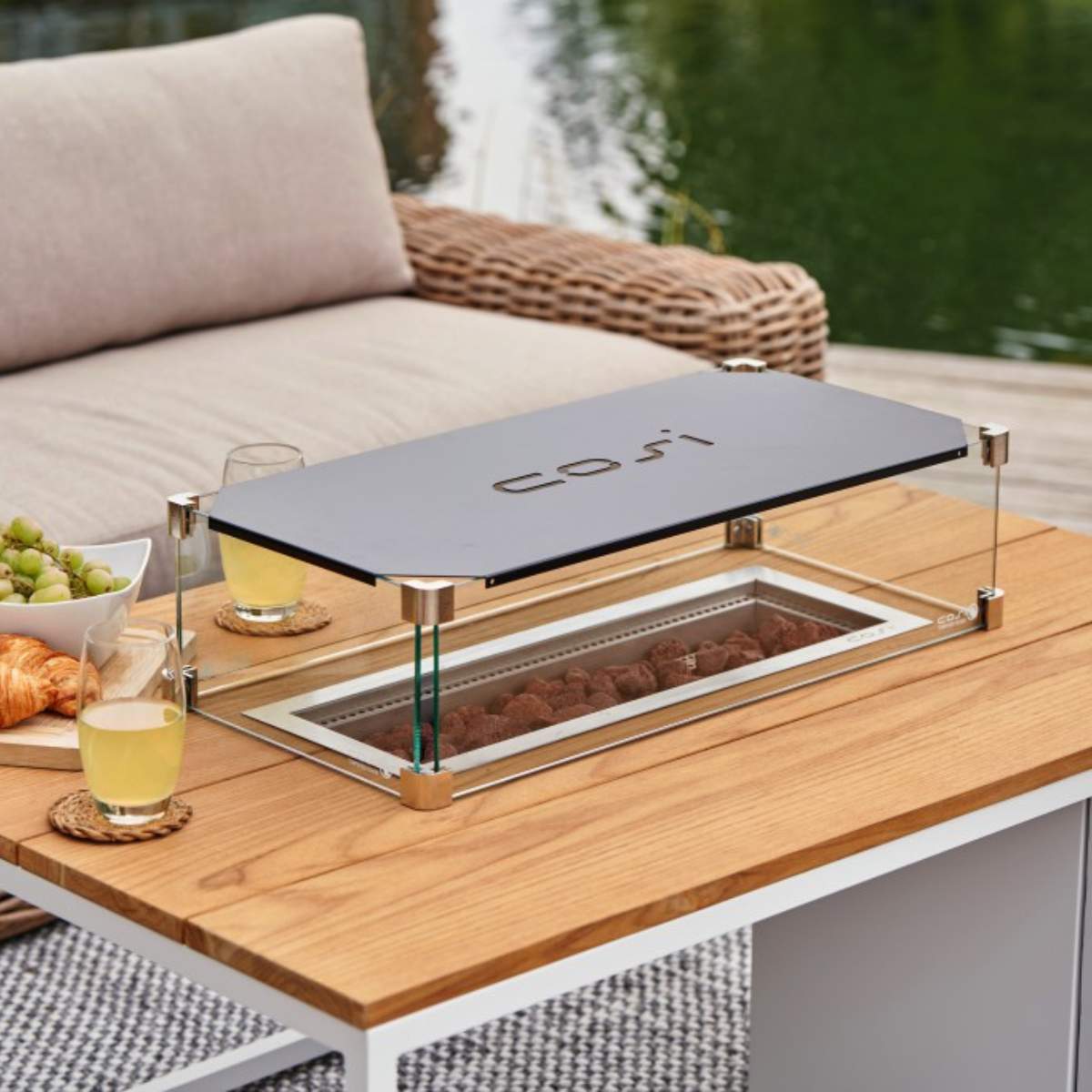 Pacific Lifestyle Cosiloft 120 White and Teak Fire Pit Table