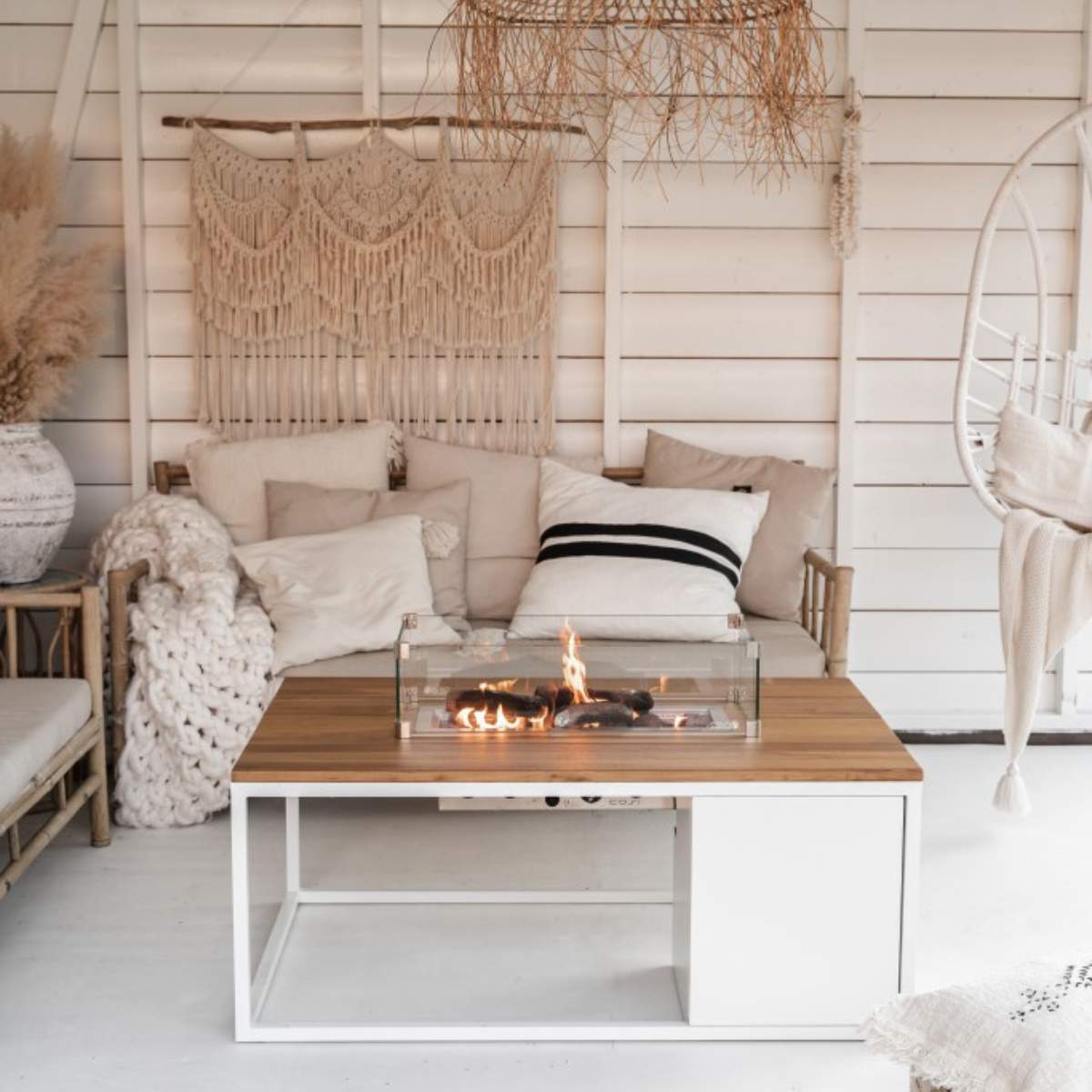 Pacific Lifestyle Cosiloft 120 White and Teak Fire Pit Table