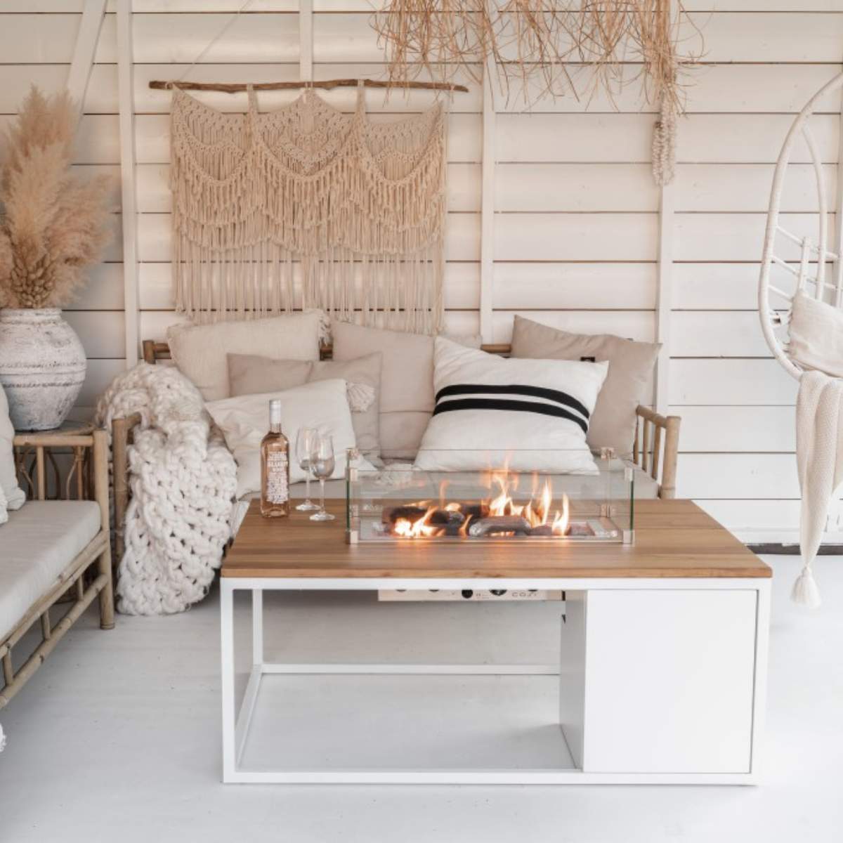 Pacific Lifestyle Cosiloft 120 White and Teak Fire Pit Table