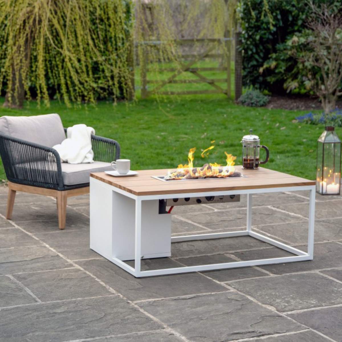 Pacific Lifestyle Cosiloft 120 White and Teak Fire Pit Table