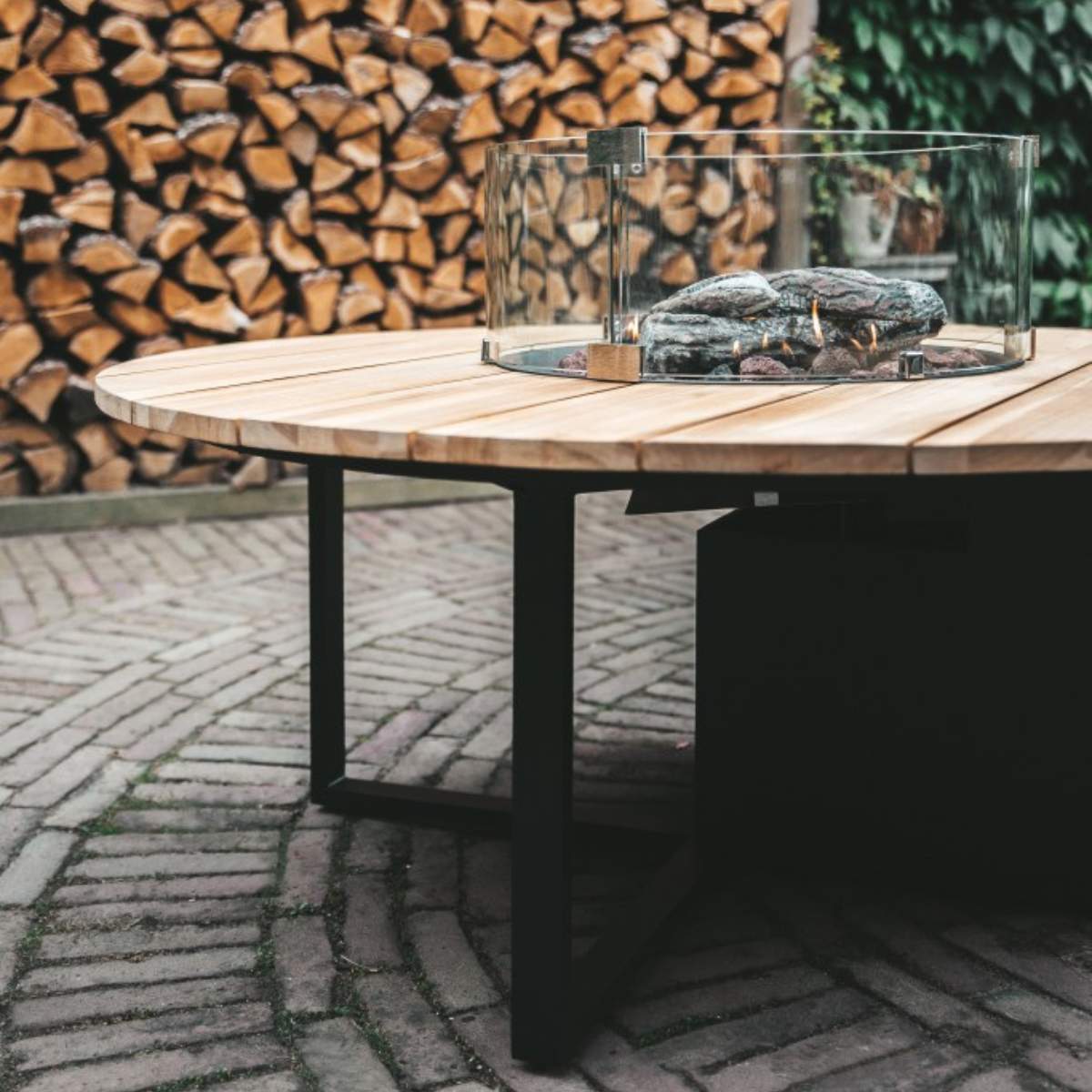 Pacific Lifestyle Cosiloft 120 Black and Teak Round Fire Pit