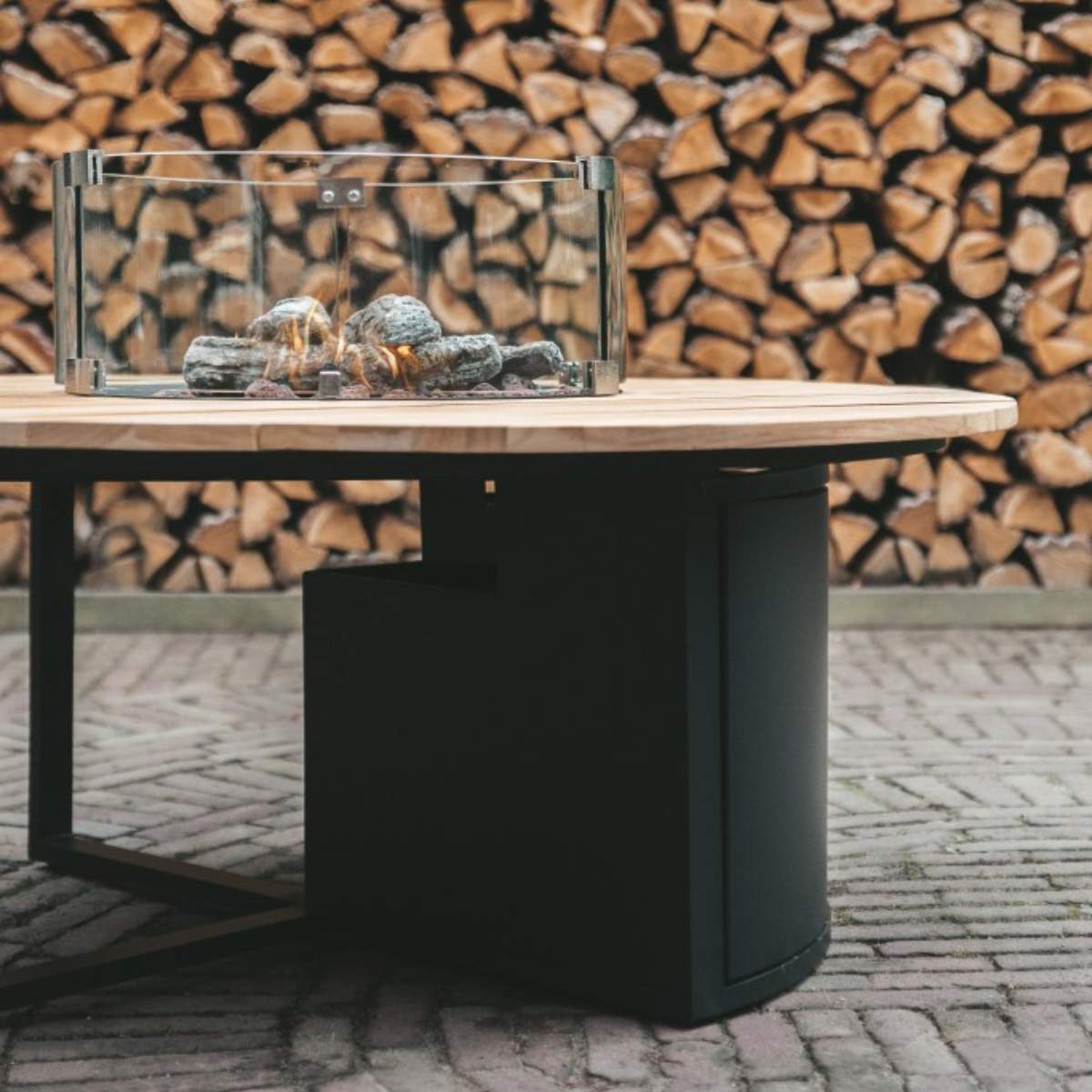 Pacific Lifestyle Cosiloft 120 Black and Teak Round Fire Pit