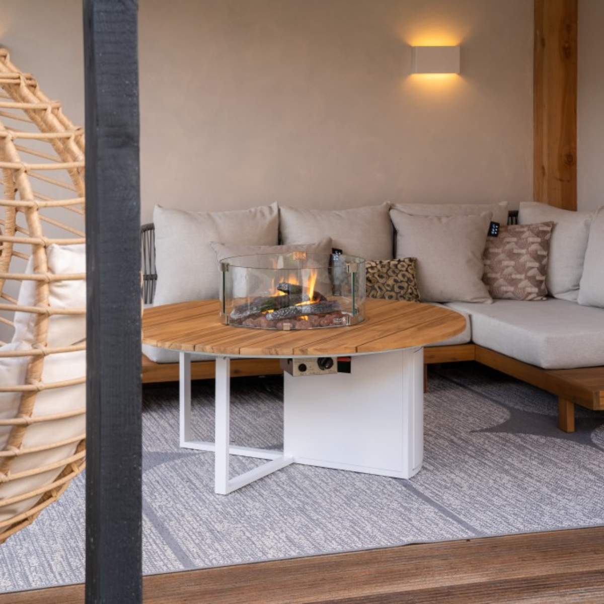 Pacific Lifestyle Cosiloft 120 White and Teak Round Fire Pit