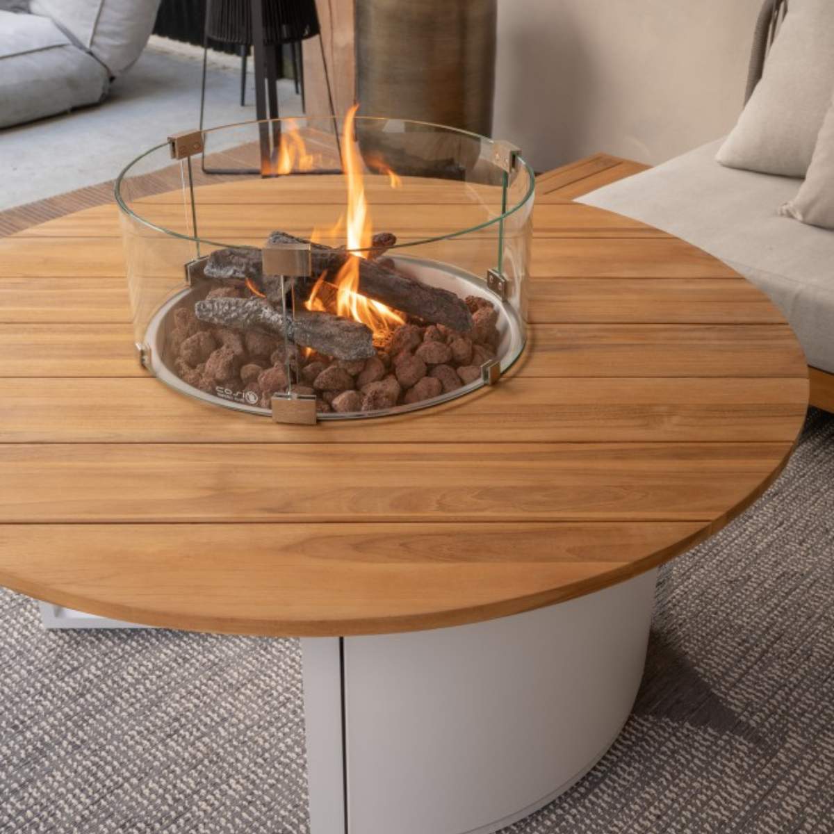 Pacific Lifestyle Cosiloft 120 White and Teak Round Fire Pit