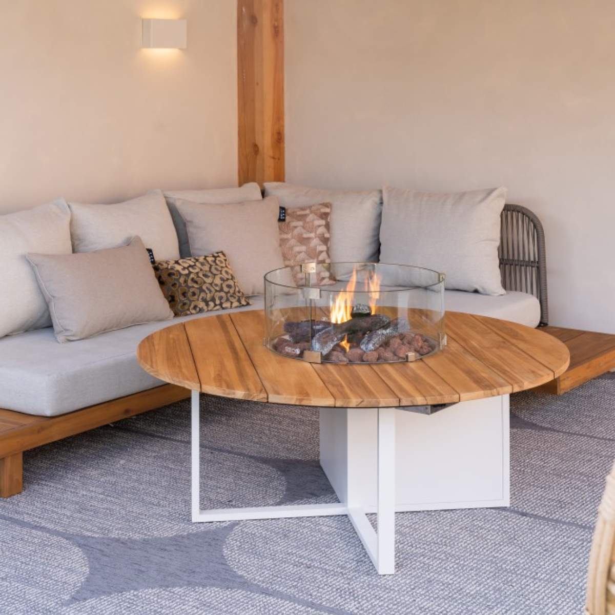 Pacific Lifestyle Cosiloft 120 White and Teak Round Fire Pit