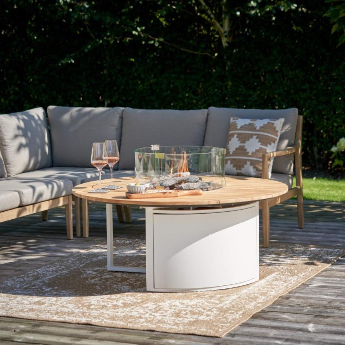 Pacific Lifestyle Cosiloft 120 White and Teak Round Fire Pit