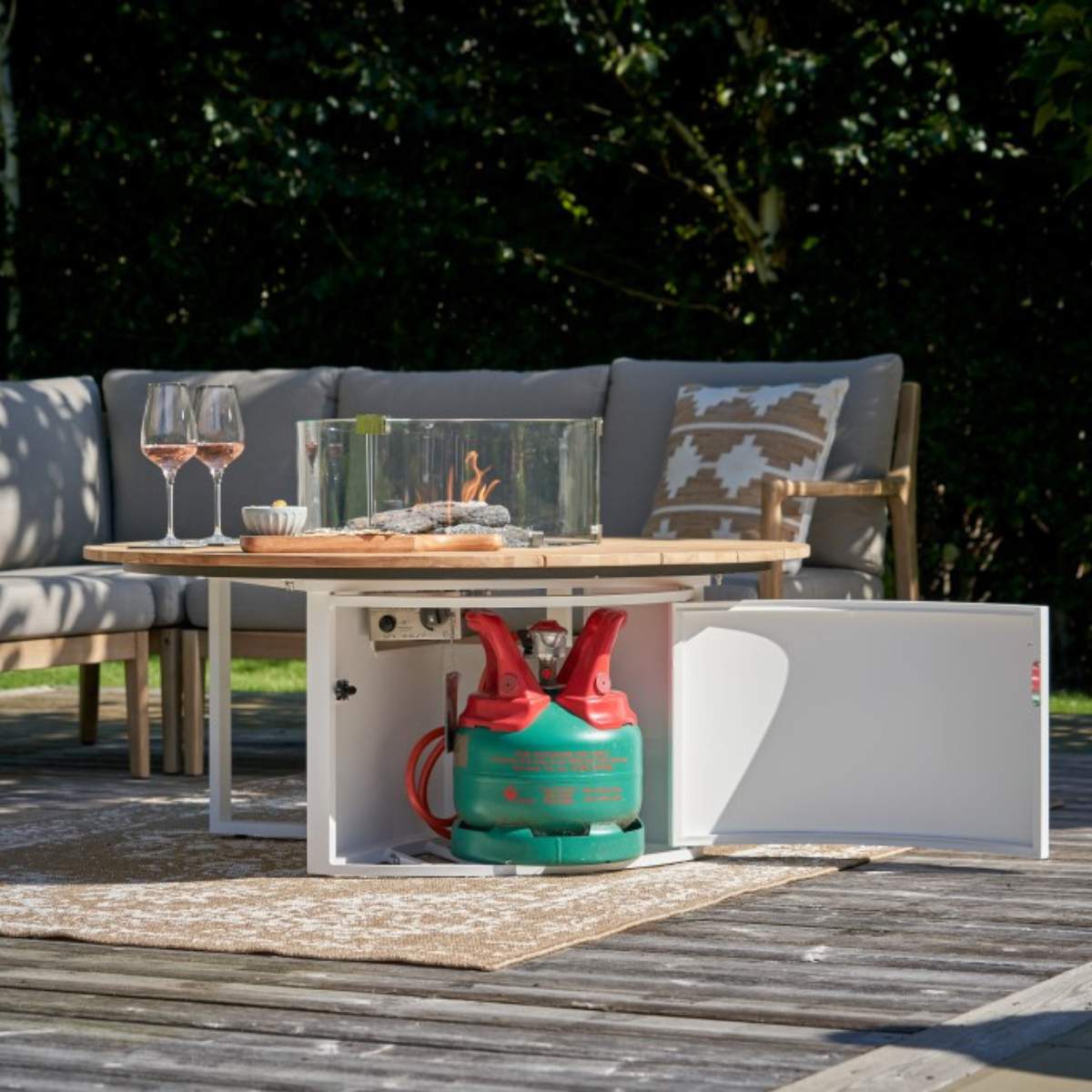 Pacific Lifestyle Cosiloft 120 White and Teak Round Fire Pit