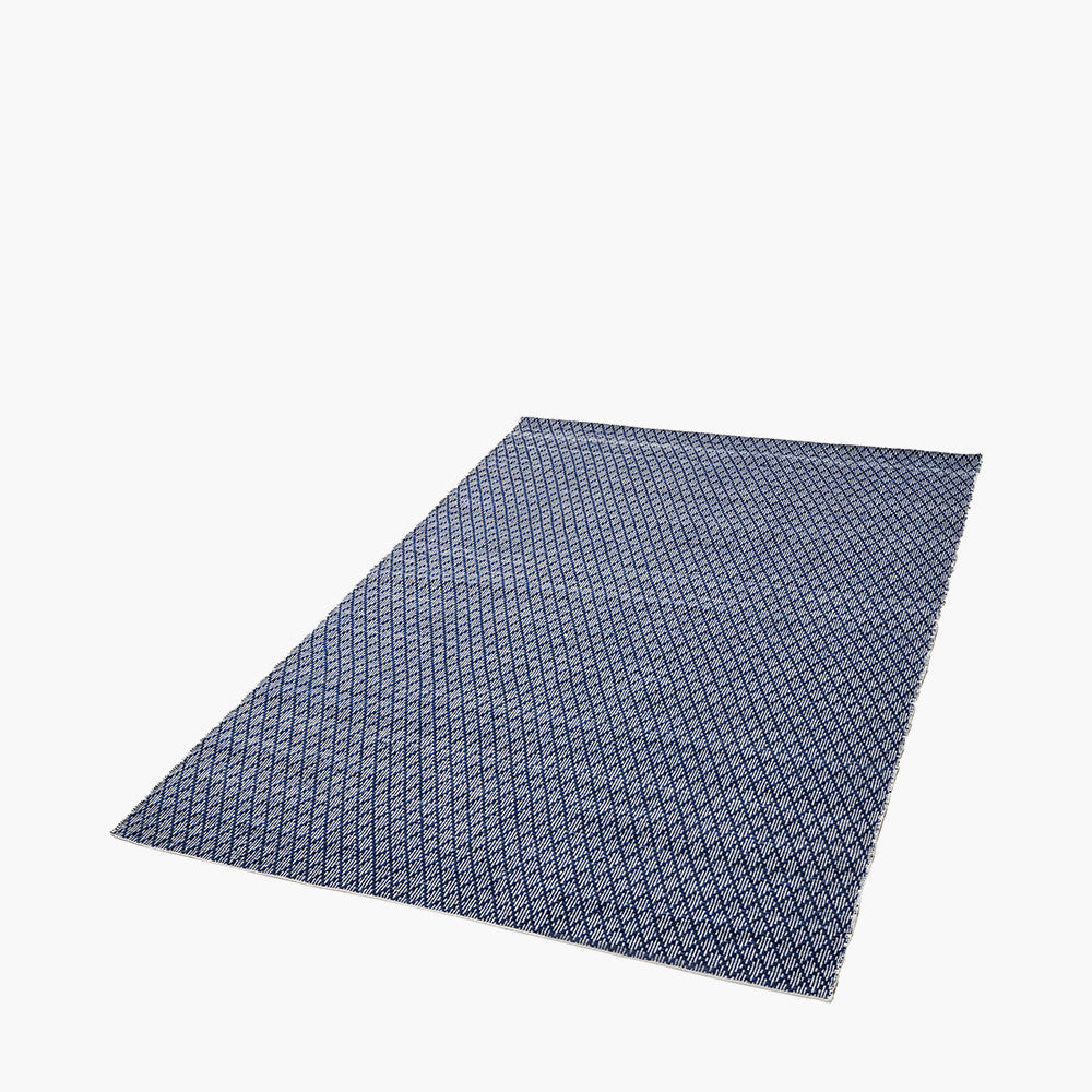 Beau&Co Indoor Outdoor Denim Blue and White Ikat Design Rug