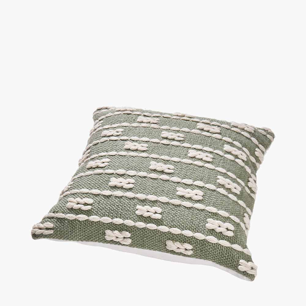 Pacific Lifestyle Indoor Outdoor Sage and White Braid Design Square Scatter Cushion