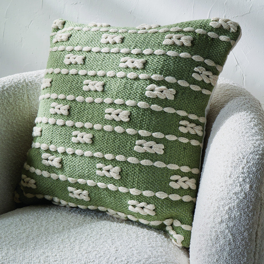 Pacific Lifestyle Indoor Outdoor Sage and White Braid Design Square Scatter Cushion