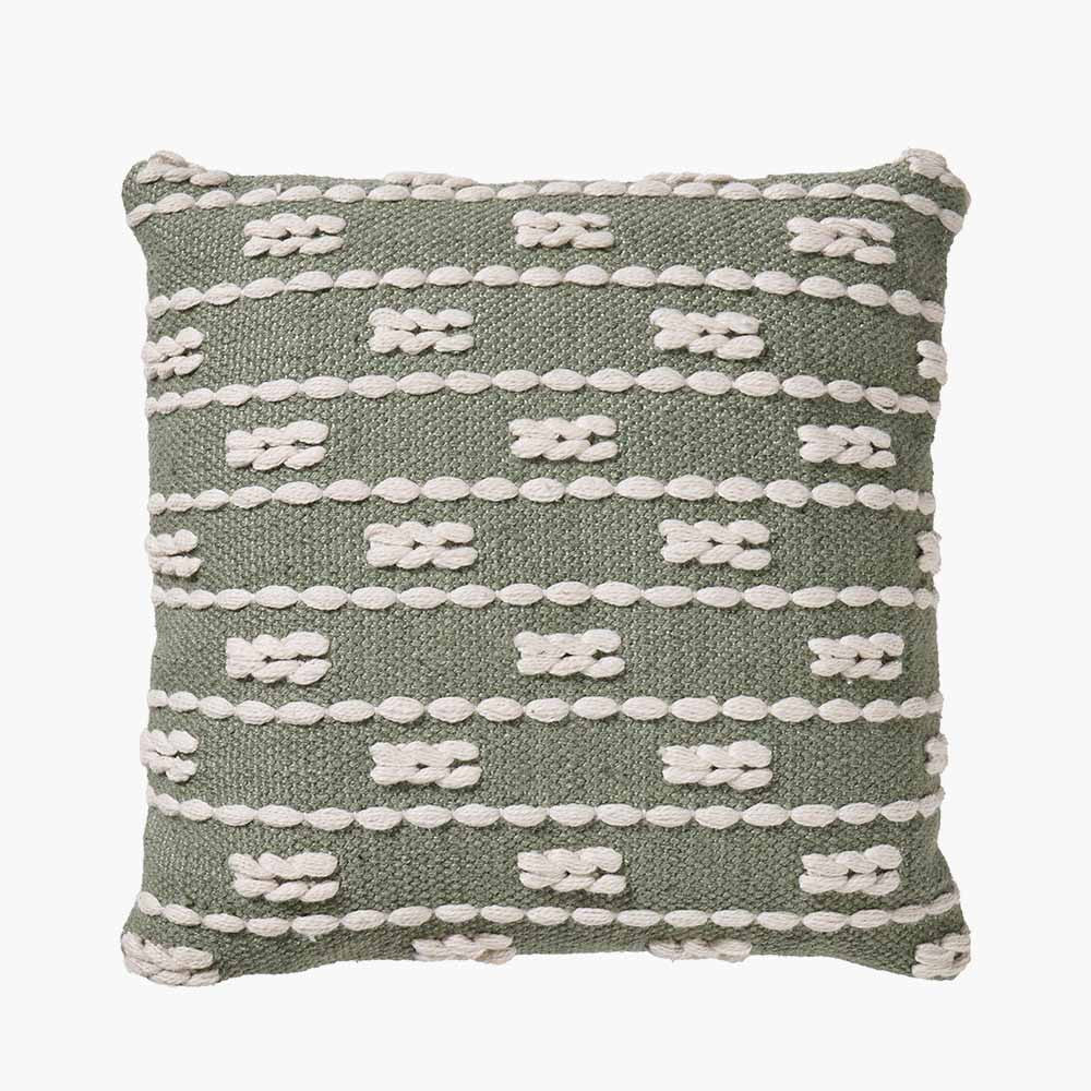 Pacific Lifestyle Indoor Outdoor Sage and White Braid Design Square Scatter Cushion
