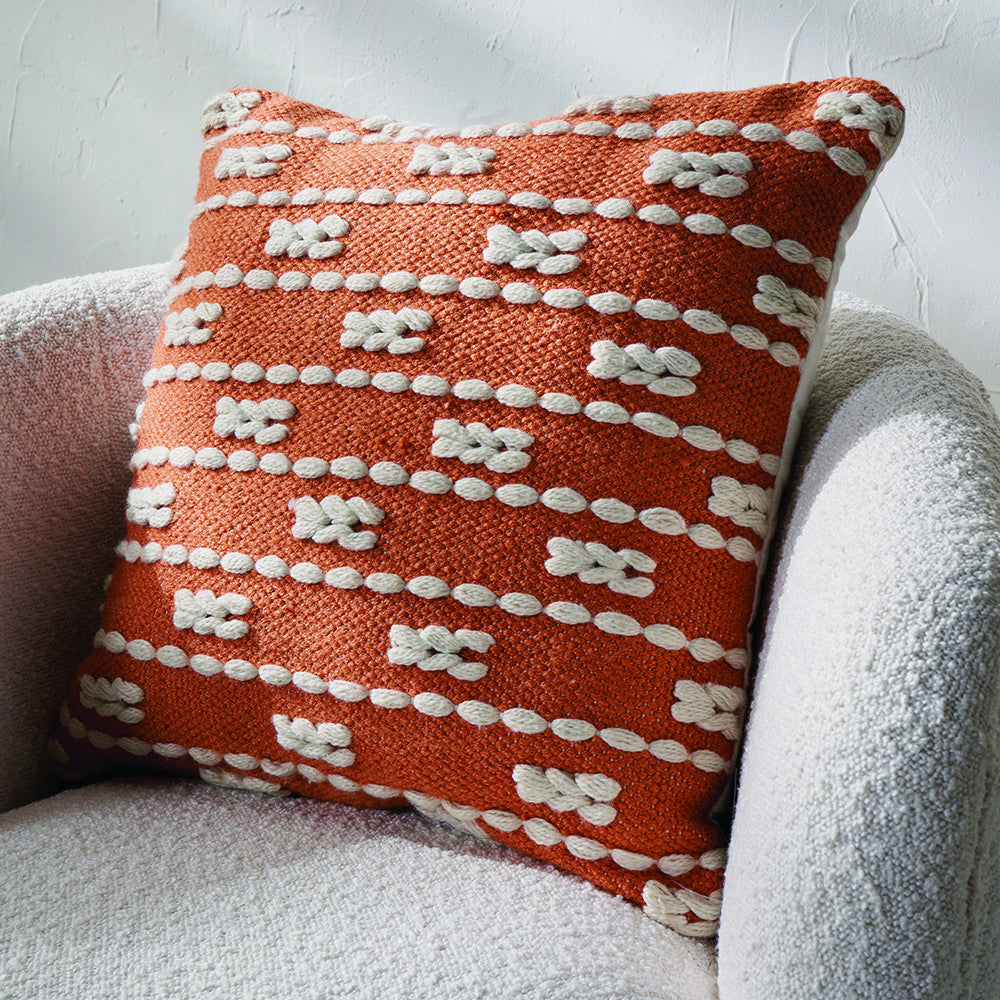 Pacific Lifestyle Indoor Outdoor Terracotta and White Braid Design Scatter Cushion