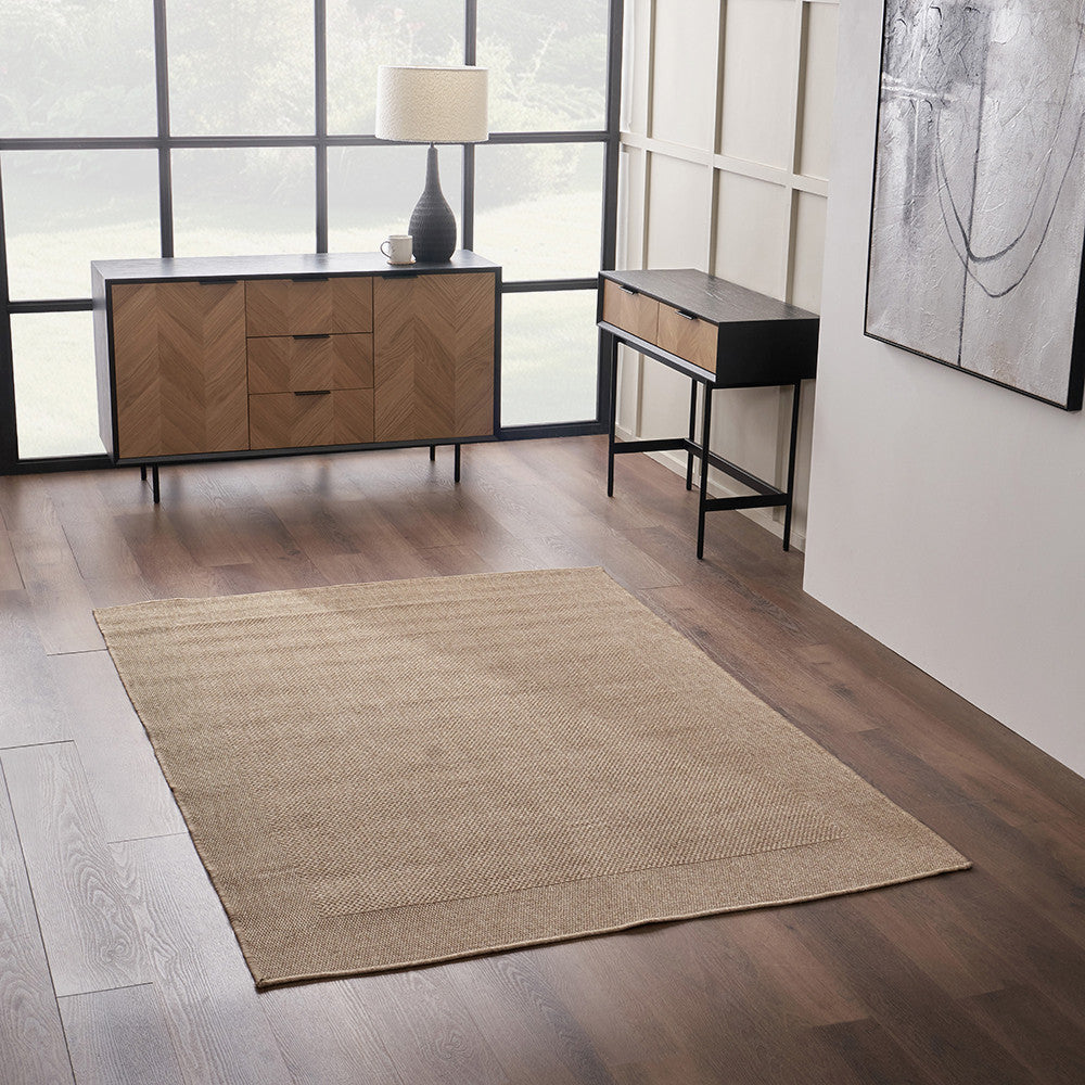 Pacific Lifestyle Indoor Outdoor Natural Border Design Rug