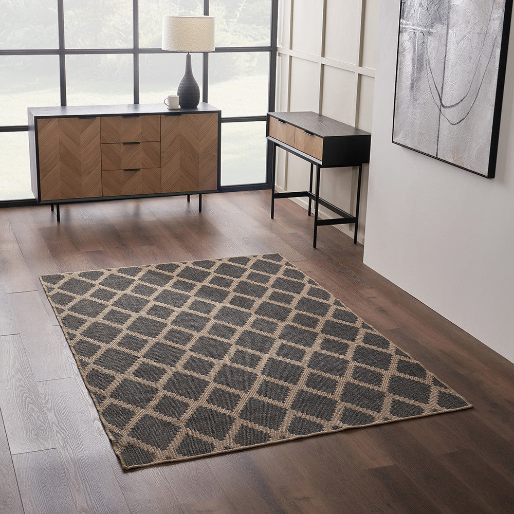 Pacific Lifestyle Indoor Outdoor Natural and Slate Grey Diamond Design Rug