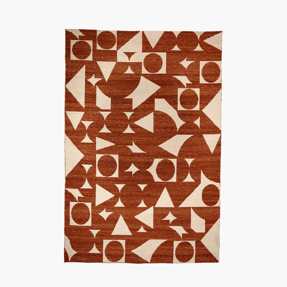 Pacific Lifestyle Indoor Outdoor Terracotta and Ivory Geometric Design Rug Large