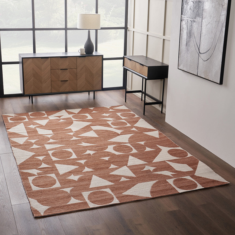 Pacific Lifestyle Indoor Outdoor Terracotta and Ivory Geometric Design Rug Large