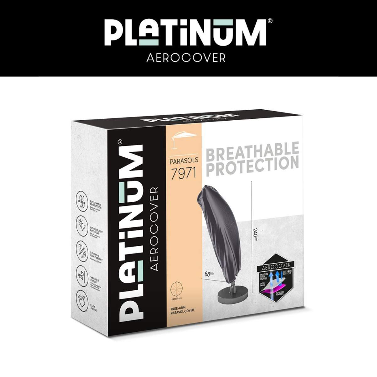 Beau&Co Free Arm Parasol Aerocover 240 x 68cm