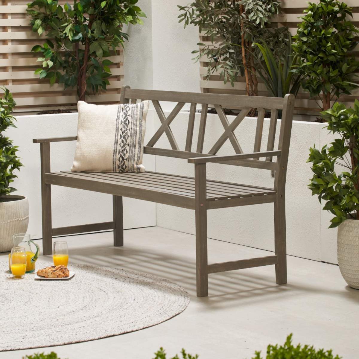 Beau&Co Cambridge Antique Grey Outdoor 3 Seater Acacia Wood Bench